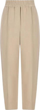 Brunello Cucinelli Broek met Hoge Taille en Plooien - Dames - Wijde Broeken - Beige - M - Linnen - Broeken