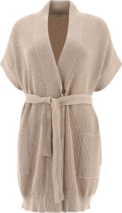 Brunello Cucinelli Brunello Cucinelli Womens Diamante Ribbed Cardigan - Tan Cotton - Size Large