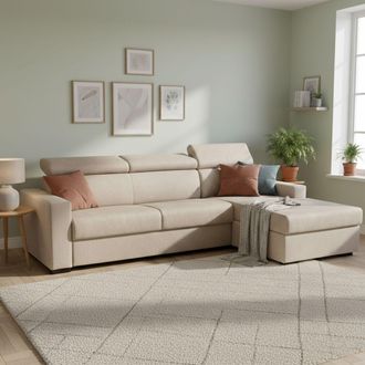 Talamo Italia Sofa Cama Alberta, Sof&aacute; De Esquina, 100% Made In Italy, Sof&aacute; Con Apertura Giratoria, Con Pen&iacute;nsula De Contenedores A La Derecha, Con Reposabrazos Est&aacute;