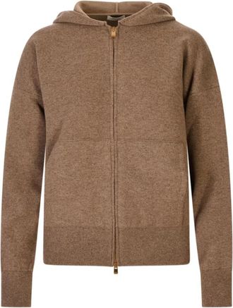 Agnona Cashmere Wol Zijde Rits Hoodie - Dames - Vesten met rits - Bruin - S - Wol - Hoodies & sweatvesten