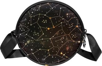 Generic Circle Crossbody Bag for Women, Stars Spot Small Sling Bag Daypack with Zipper Adjustable Shoulder Straps Casual Ladies Girls Round Purse