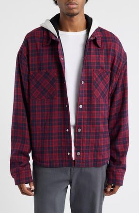 Diet Starts Monday Eagle Hooded Plaid Snap-Up Flannel Shirt Jacket in Red/navy at Nordstrom, Size Xx-Large