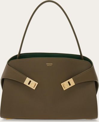 Ferragamo Women Hug soft bicolor shoulder bag (M) Green