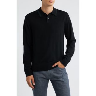 Paul Smith Long Sleeve Tipped Wool Polo Sweater in Black at Nordstrom, Size Xx-Large