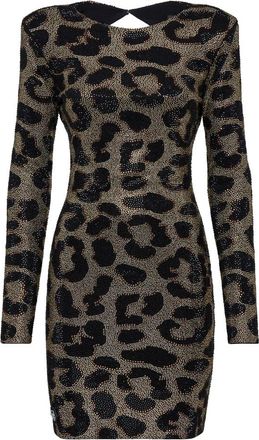 Philipp Plein Short Dress Leopard - Dames - Feestkleedjes - Bruin - L - Leer - Kleedjes