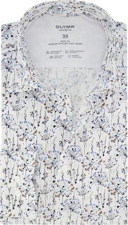Olymp Wit stretch overhemd OLYMP body fit lange mouwen print