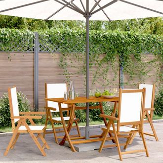 vidaXL Vidaxl - Sillas Jard&iacute;n Reclinables 4 Uds Tela Madera Maciza Blanco Crema