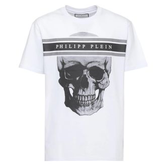 Philipp Plein T-Shirts, male, White, Size: XL Round Neck T-Shirt Skull Logo Line