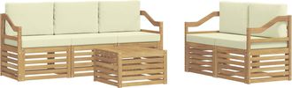 vidaXL Conjunto De Sof&aacute;s De Exterior 6 Uds. Blanco Y Crema Poli&eacute;ster Vidaxl