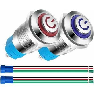 OEM Set Di 2 Interruttori A Pulsante Autobloccanti In Acciaio Inox, 12 Mm, 12 V