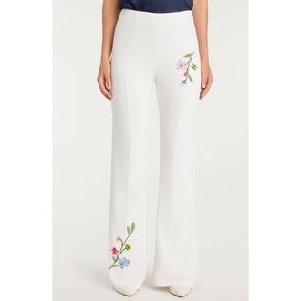 Cinq &agrave; Sept Kailyn Floral Embroidery Flare Pants in Ivory/Multi at Nordstrom, Size 16