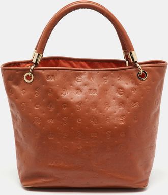 Lancel Brown Embossed Leather Daligramme Dali Fun Tote