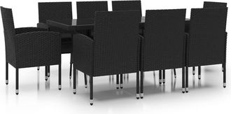 vidaXL Juego De Comedor De Jard&iacute;n 9 Piezas Rat&aacute;n Sint&eacute;tico Negro Vidaxl