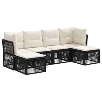 vidaXL Conjunto De Sof&aacute;s De Jard&iacute;n 6 Pcs Negro Rat&aacute;n Sint&eacute;tico Vidaxl