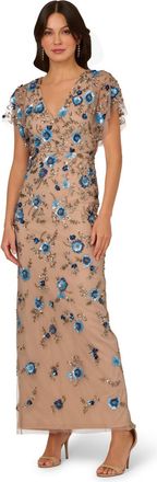 Adrianna Papell Womens Bead Mesh Column Dress - Metallic - Size 10 UK