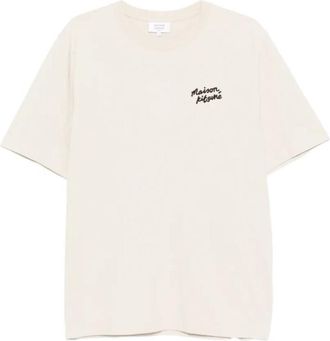 Maison Kitsun&eacute; White Crew Neck Embroidery Logo T-Shirt