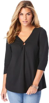 Roaman's Plus Size Ultimate Keyhole V Neck Tee in Black at Nordstrom, Size 16