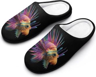 Generic Colorful Lionfish Mens House Slippers Memory Foam Washable Cotton Slip on Home Shoes