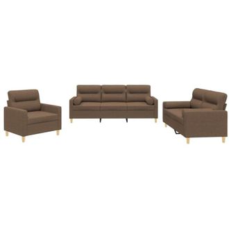 vidaXL Set di Divani 3 pz con Cuscini Marrone in Tessuto vidaXL