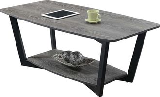 Convenience Concepts Graystone Coffee Table with Shelf, Weathered Gray/Black Frame