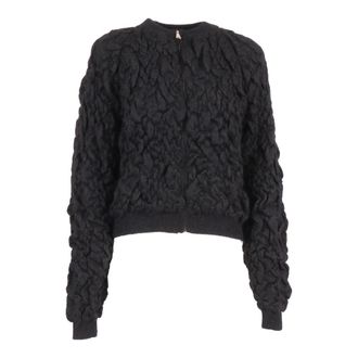 Fabiana Filippi Round-neck Knitwear, female, Black, Size: S Bomber in Mohair Lavorazione Goffrata
