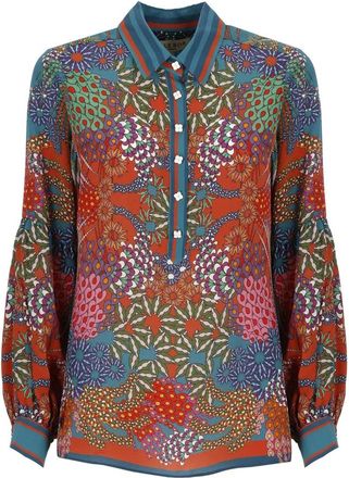Hale Bob Bloemen Zijden Shirt met Juwelen Knopen - Dames - Overhemden - Veelkleurig - S - Overhemden