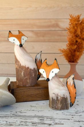 Kalalou Set Of Two Recycled Wood And Iron Foxes