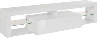 Dmora Dmora - Mobile Porta Tv Ivy, Base Porta Tv, Credenza Bassa Da Soggiorno A 1 Anta, 100% Made In Italy, 160x40h35 Cm, Bianco Lucido