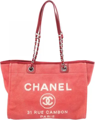 Chanel Bordeaux Red Color Canvas Leather Handbag Tote Bag (Pre-Owned)
