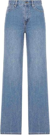 Self Portrait Straight Leg Denim Jeans With Rhinestone