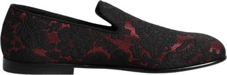 Dolce & Gabbana Red Black Jacquard Slip On Loafers Mens Shoes