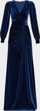 Badgley Mischka Pleated A-Line Velvet Gown