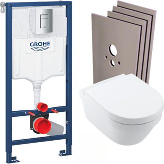 GROHE Pack Wc Bastidor Rapid Sl + Taza Villeroy&boch Architectura Con Fijaciones Invisibles + Placa Cromada + Paneles - Grohe