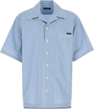 Dolce & Gabbana Hawaii Striped Poplin Shirt - Heren - Korte mouwen Overhemden - Blauw - M - Katoen - Overhemden