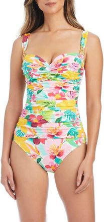 Bleu Rod Beattie Shirred One-Piece Swimsuit in White at Nordstrom, Size 12