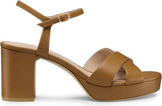 Stuart Weitzman Dayna Platform 80 Sandal - Dames - Sandalen met hakken - Bruin - 36 EU - Leer - Schoenen