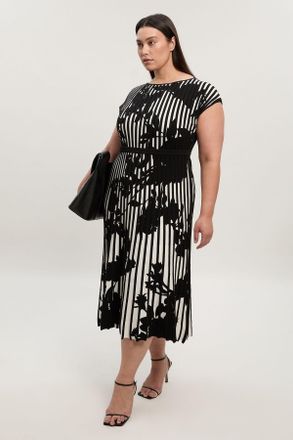 Karen Millen Womens Plus Size Floral Jacquard Knit Full Skirted Midi Dress - Monochrome Multi - Size 2XL