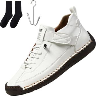 Generic Emiline Comfortable Orthopedic Sneakers, Handmade Leather Comfy Shoes, Adjustable Leather Sneakers for Men and Women (White,13.5 Women/11.5 Men)