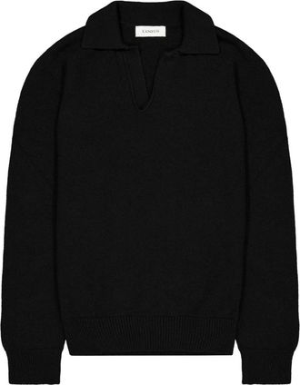 Laneus Lange Mouw Gebreide Polo Sweater - Heren - V-hals truien - Zwart - L - Wol - Truien & Vesten
