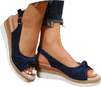 Generic Orthopedic Sandals for Women,2026 Summer Dressy Open Toe Bowknot Casual Walking Platform Wedges Heels Ankle Straps Sandals Beach Comfortable Slip on S