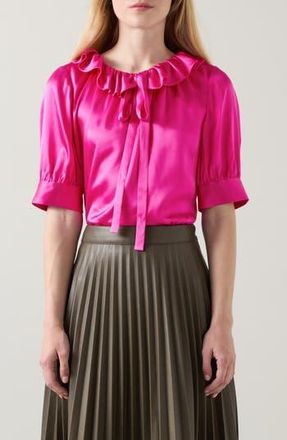 L.k. Bennett Coco Ruffle Neck Silk Top in Magenta at Nordstrom Rack, Size 10 Us / 14 Uk