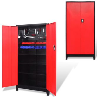 Berkfield Home Tool Cabinet with 2 Doors Steel 90x40x180 cm Black & Red | Size: 90 x 40 x 180 cm