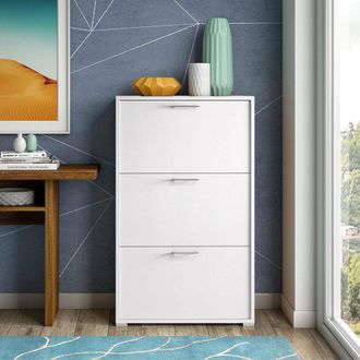 Dmora Zapatero Dferrari, Mueble De Entrada Polivalente Con 3 Puertas Abatibles, Zapatero Moderno, 100% Made In Italy, 67x18h112 Cm, Blanco - Dmora