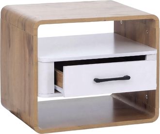 Hhg [nunca Usado] Mesita De Noche Hhg-820, Mesita Auxiliar, Caj&oacute;n De Mdf 40 X 48 X 44 Cm, Acabado Roble Wotan, Blanco