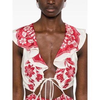 Farm Rio Floral Print Cut-Out Dress - Red