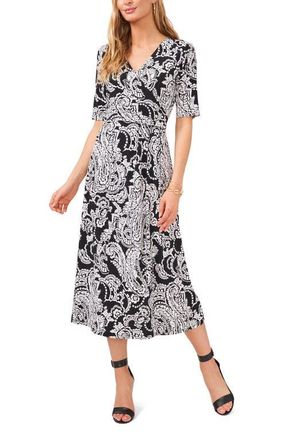 Chaus Paisley Wrap Front Knit Midi Dress in Black/white at Nordstrom, Size Medium
