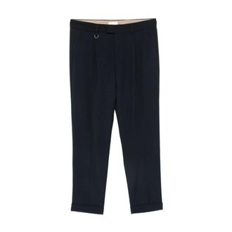 Paolo Pecora Pantalones de vestir con pinzas y bajo con vuelta - Trousers - Hombre - Azul - XL