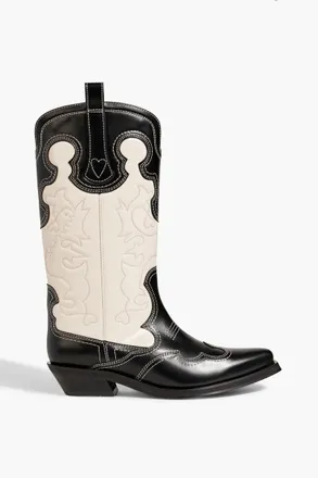 Ganni Embroidered two-tone leather cowboy boots - Black - EU 42