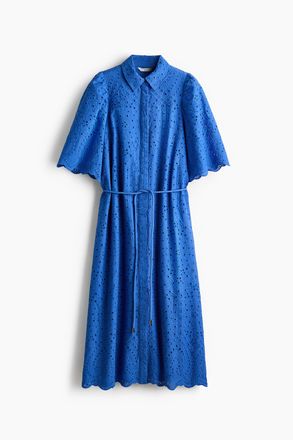 H&M Blusenkleid aus Baumwolle mit Broderie Anglaise - Knallblau