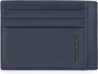 Piquadro Leather mens slim credit card pouch - Heren - Portefeuilles - Blauw - ONE Size - Accessoires